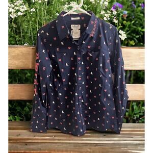 Ariat Womans Medium Western Button Up Fitted Long Sleeve cowboy boots hearts
